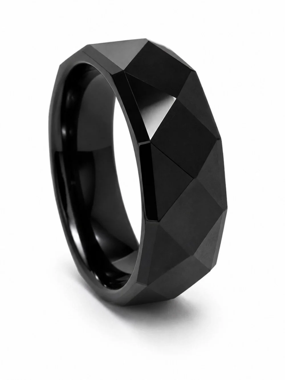 Men's Black Faceted Tungsten Ring SZ 9